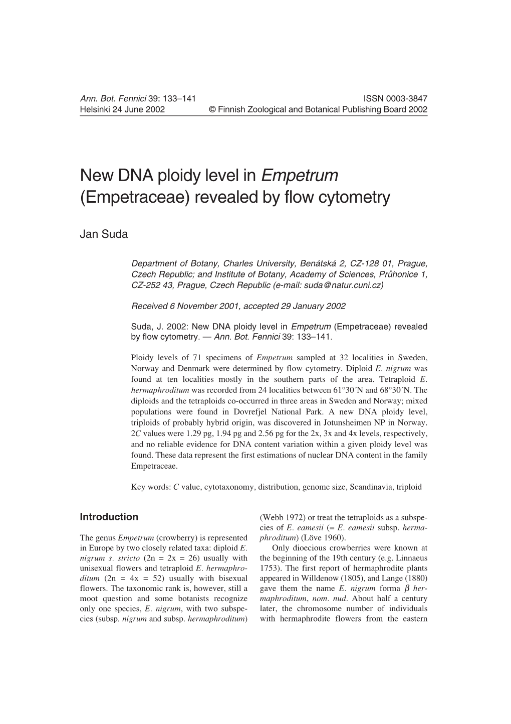 New DNA Ploidy Level in Empetrum (Empetraceae) Revealed by Flow Cytometry
