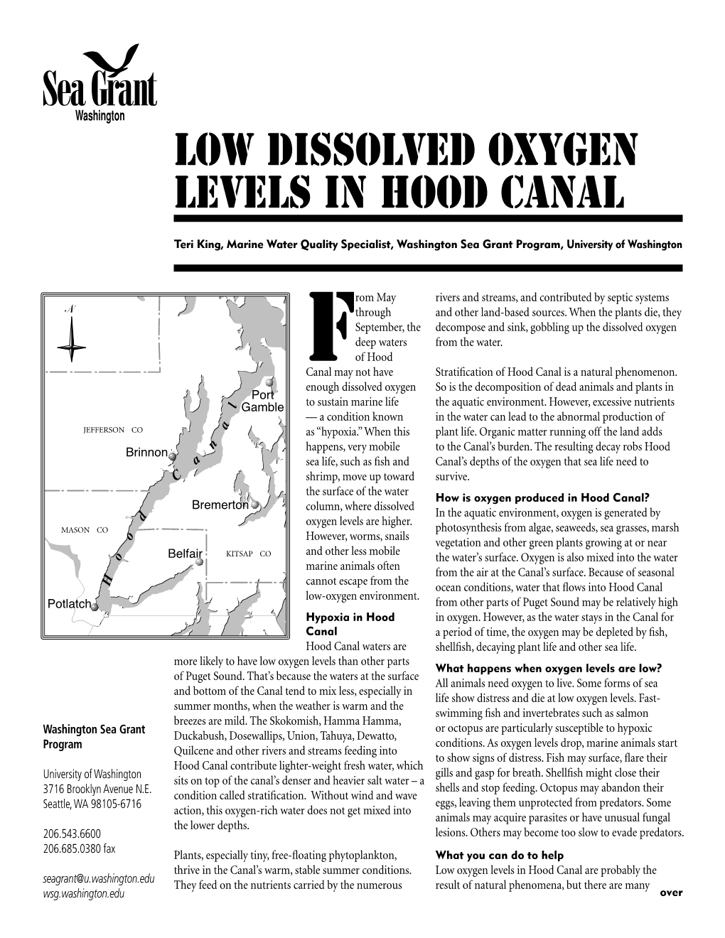 Low Dissolved Oxygen Levels in Hood Canal