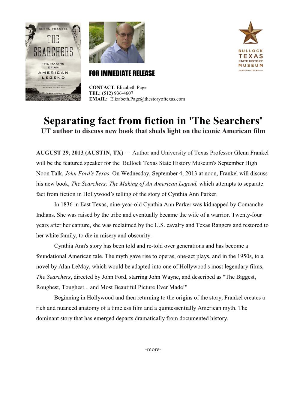 Separating Fact from Fiction in 'The Searchers' UT Author to Discuss New Book That Sheds Light on the Iconic American Film