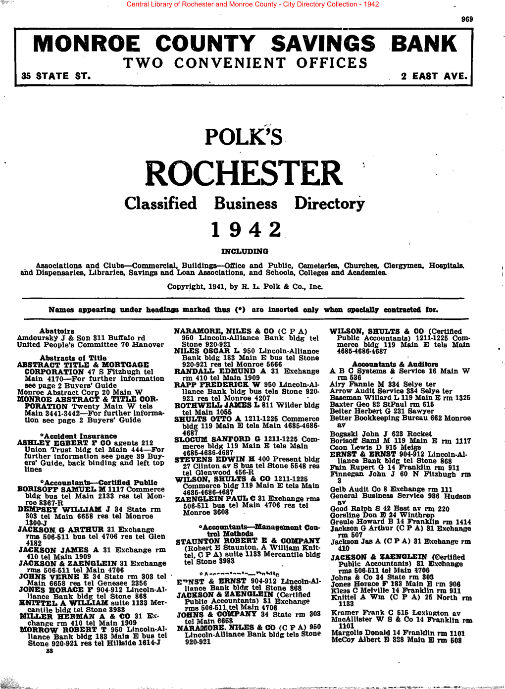 Rochester and Monroe County - City Directory Collection - 1942