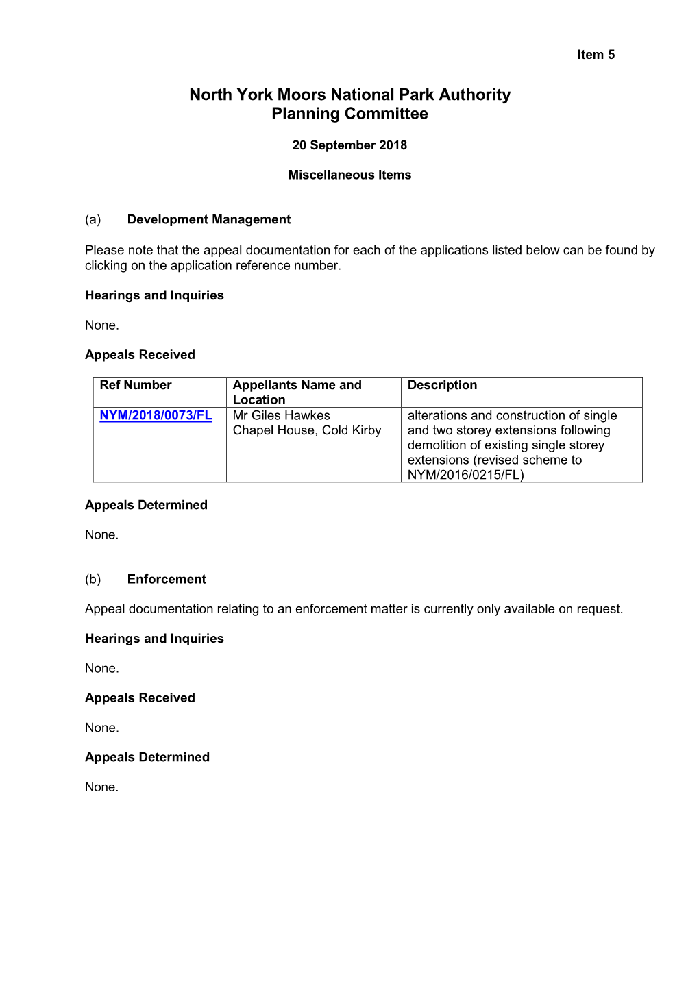 North York Moors National Park Authority Planning Committee