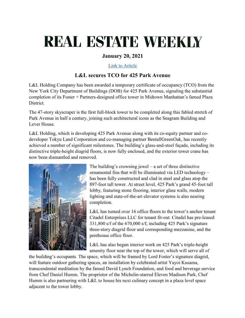 Real Estate Weekly January 20, 2021 L&L Secures