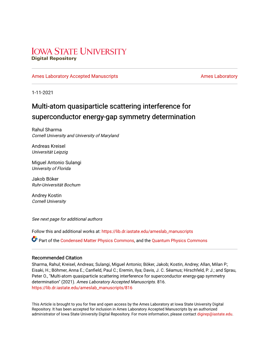 Multi-Atom Quasiparticle Scattering Interference for Superconductor Energy-Gap Symmetry Determination