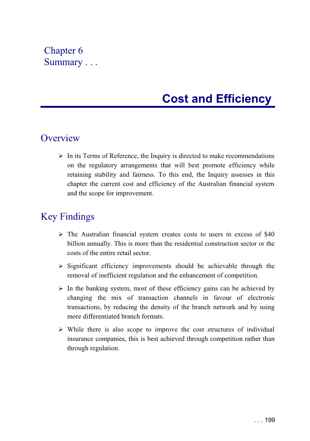 Finacial System Inquiry (Wallis Report) - Cost and Efficiency