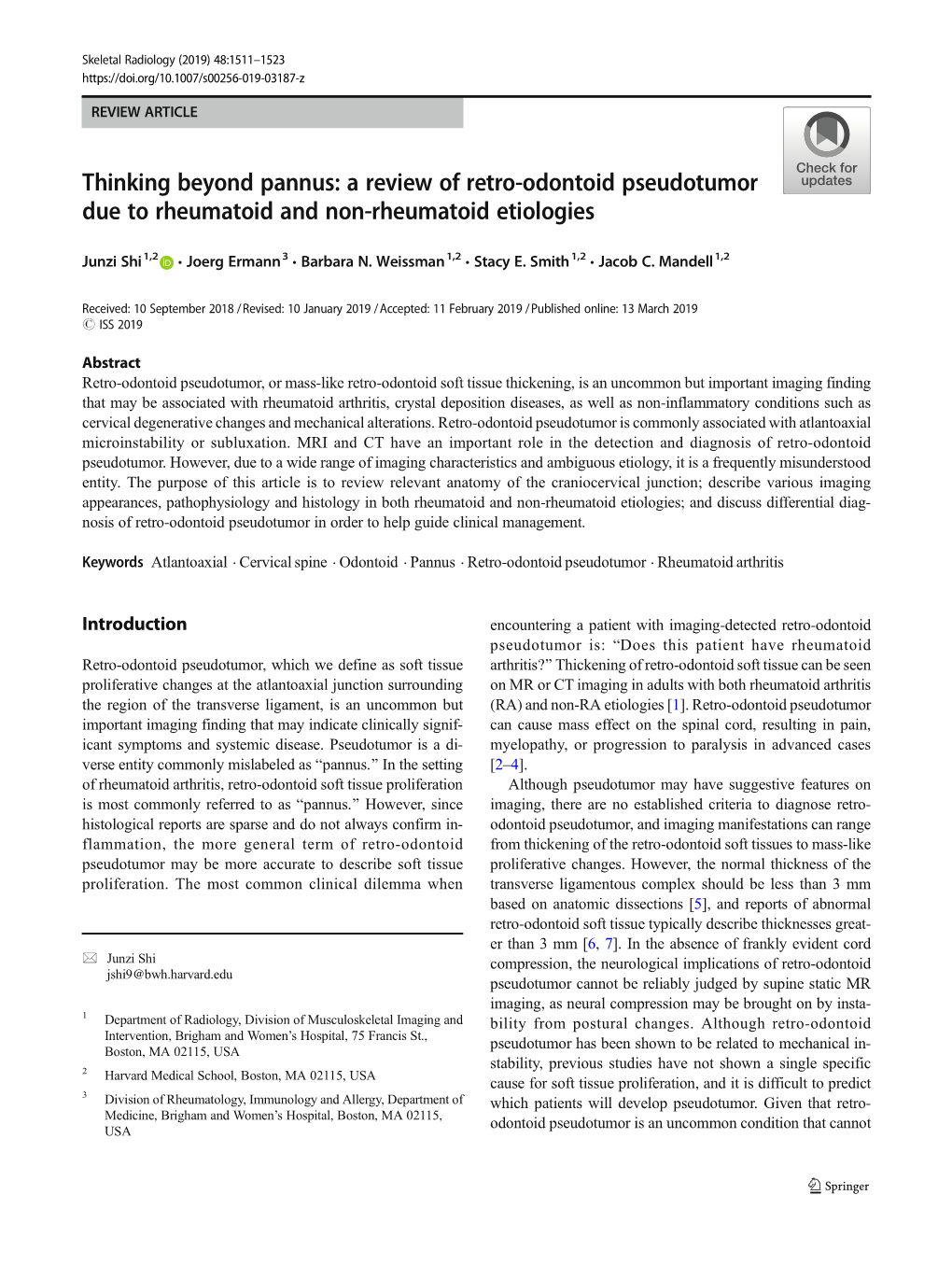 Thinking Beyond Pannus: a Review of Retro-Odontoid Pseudotumor Due to Rheumatoid and Non-Rheumatoid Etiologies