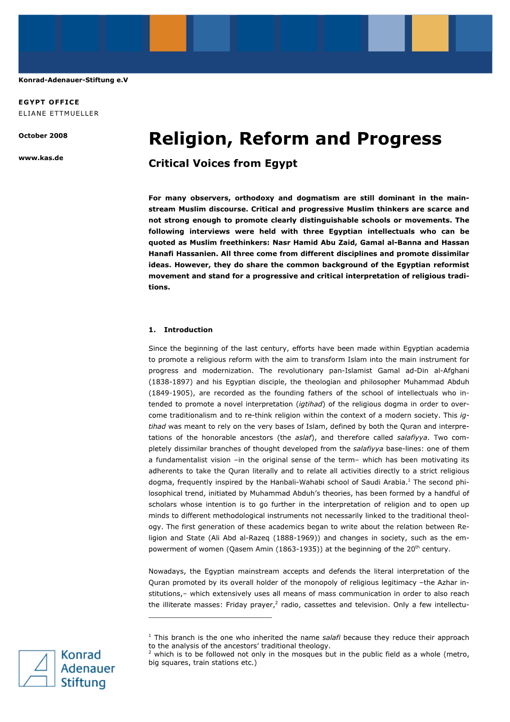 Religion, Reform and Progress Critical Voices from Egypt