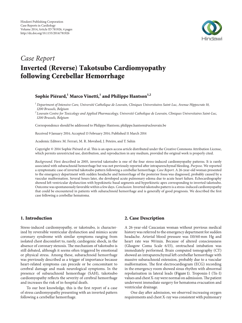 Inverted (Reverse) Takotsubo Cardiomyopathy Following Cerebellar Hemorrhage