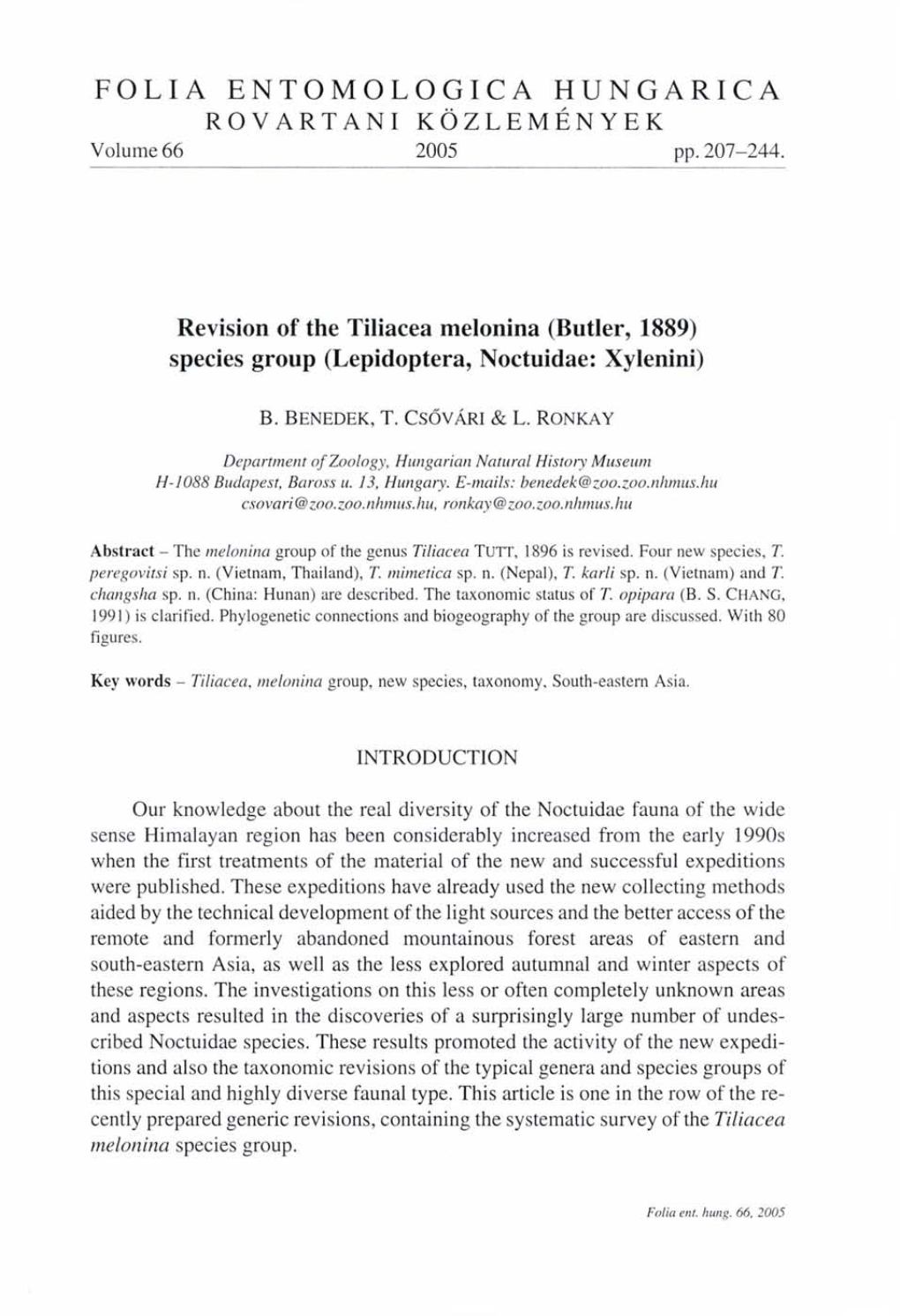 Folia Entomologica Hungarica 66. (Budapest, 2005)