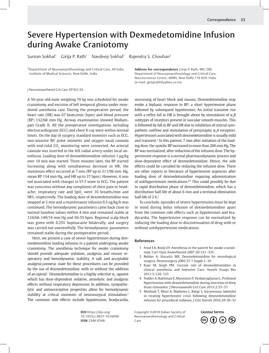 Severe Hypertension with Dexmedetomidine Infusion During Awake Craniotomy