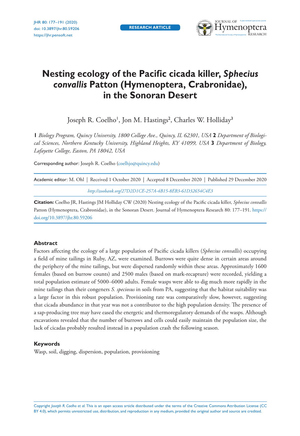 ﻿Nesting Ecology of the Pacific Cicada Killer