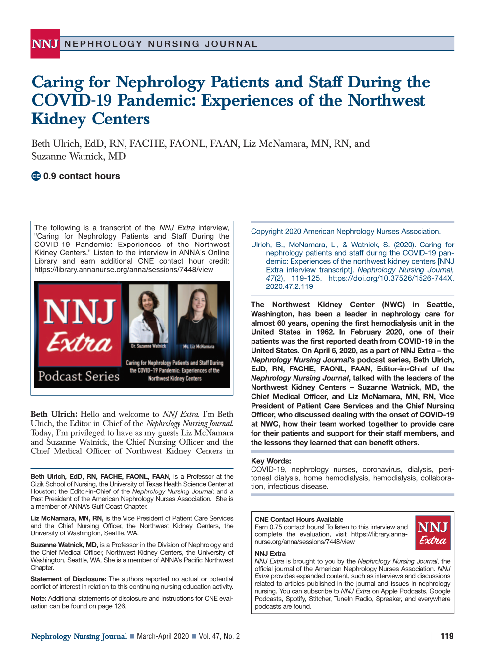 Caring for Nephrology Patients and Staff During the COVID-19 Pandemic: Experiences of the Northwest Kidney Centers