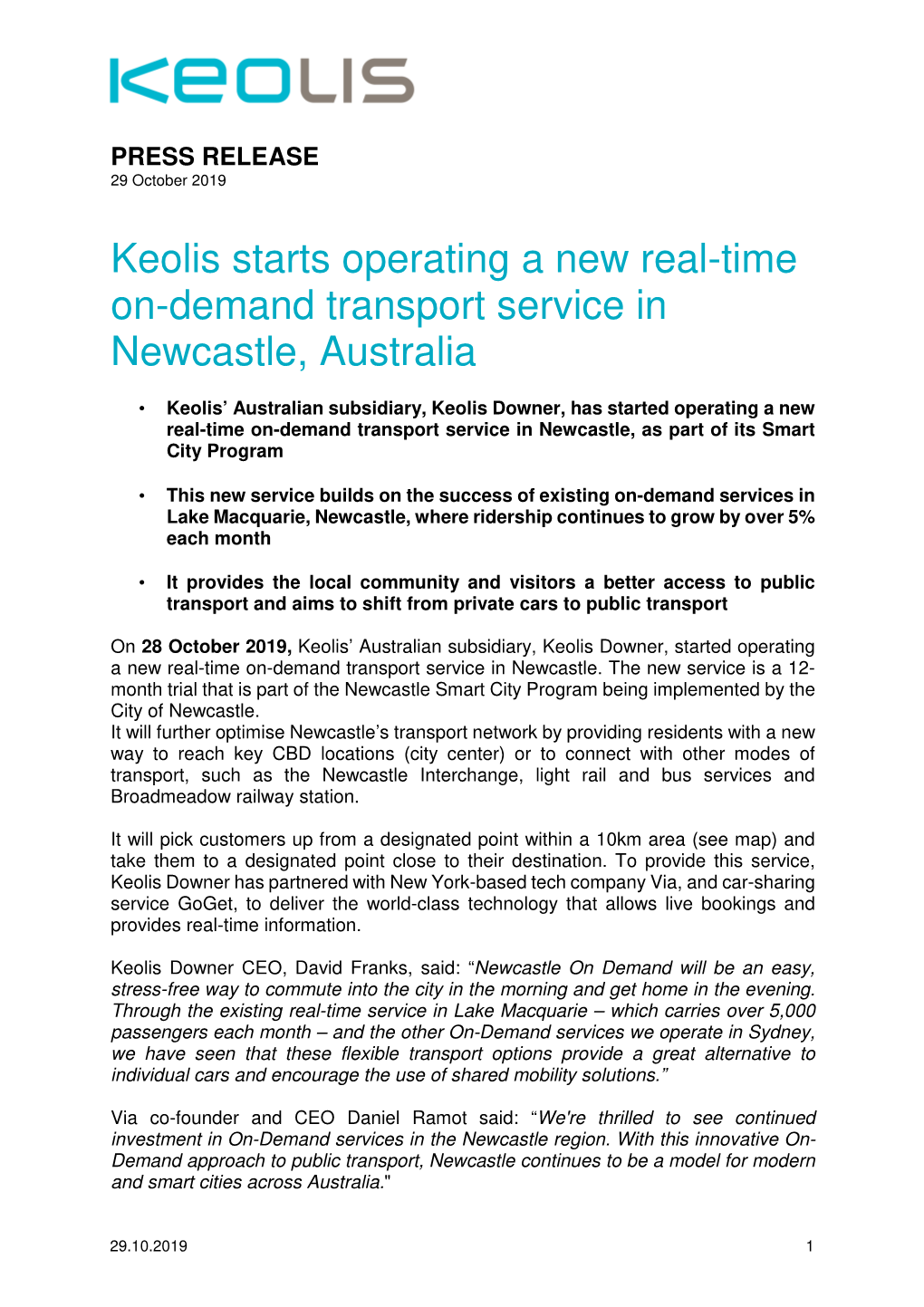 Keolis Starts Operating a New Real-Time On-Demand Transport Service in Newcastle, Australia