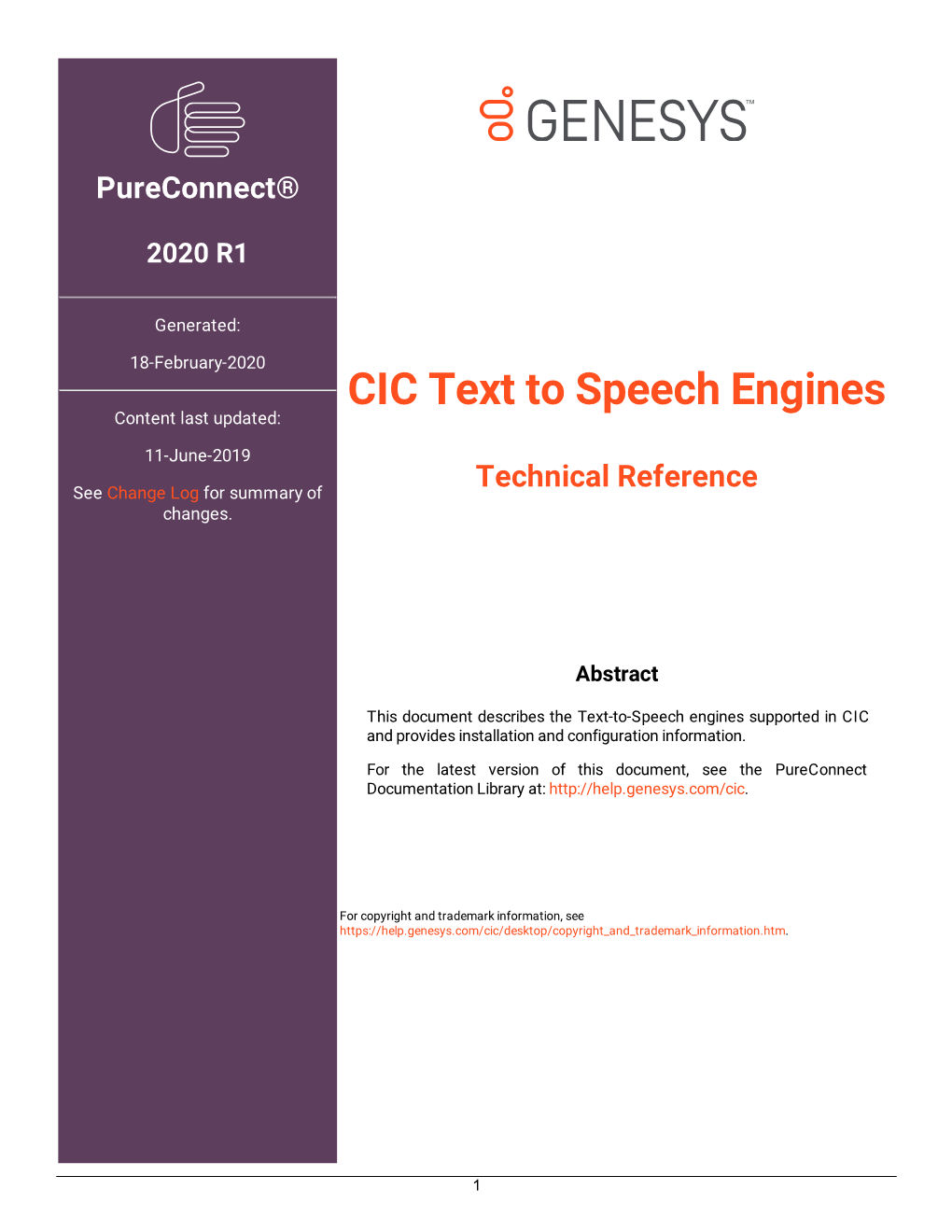 CIC Text to Speech Engines Technical Reference Introduction to CIC Text to Speech Engines