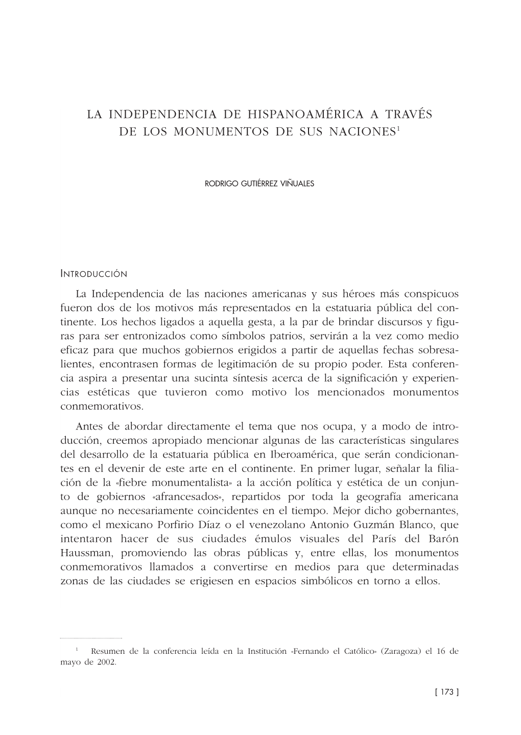 La Independencia De Hispanoamérica a Través De Los Monumentos De Sus Naciones1