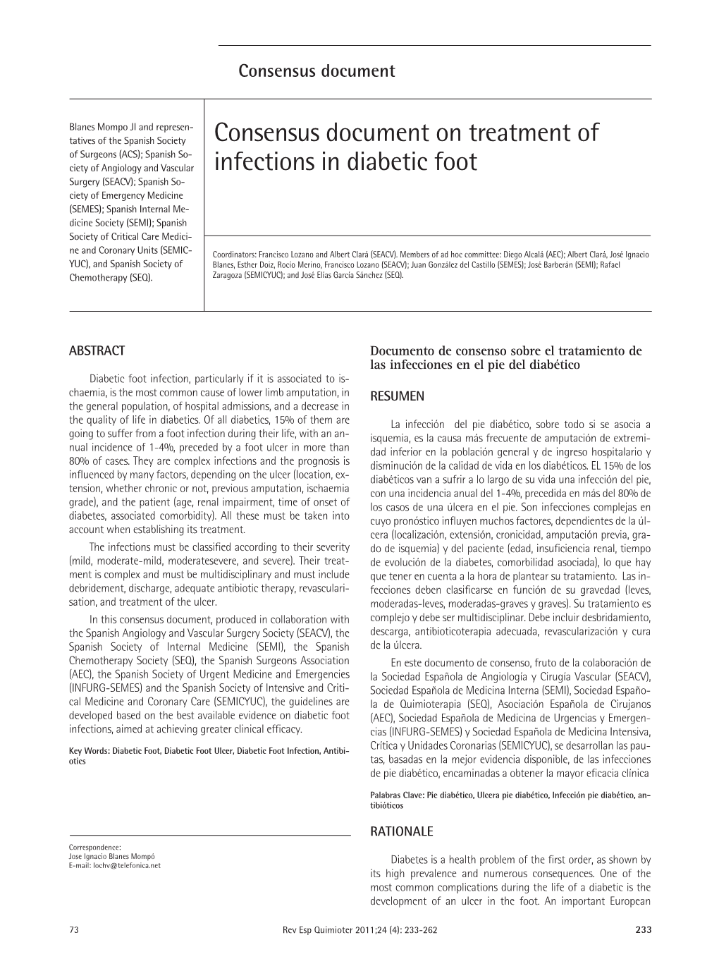 Consensus Document on Treatment of Infections in Diabetic Foot