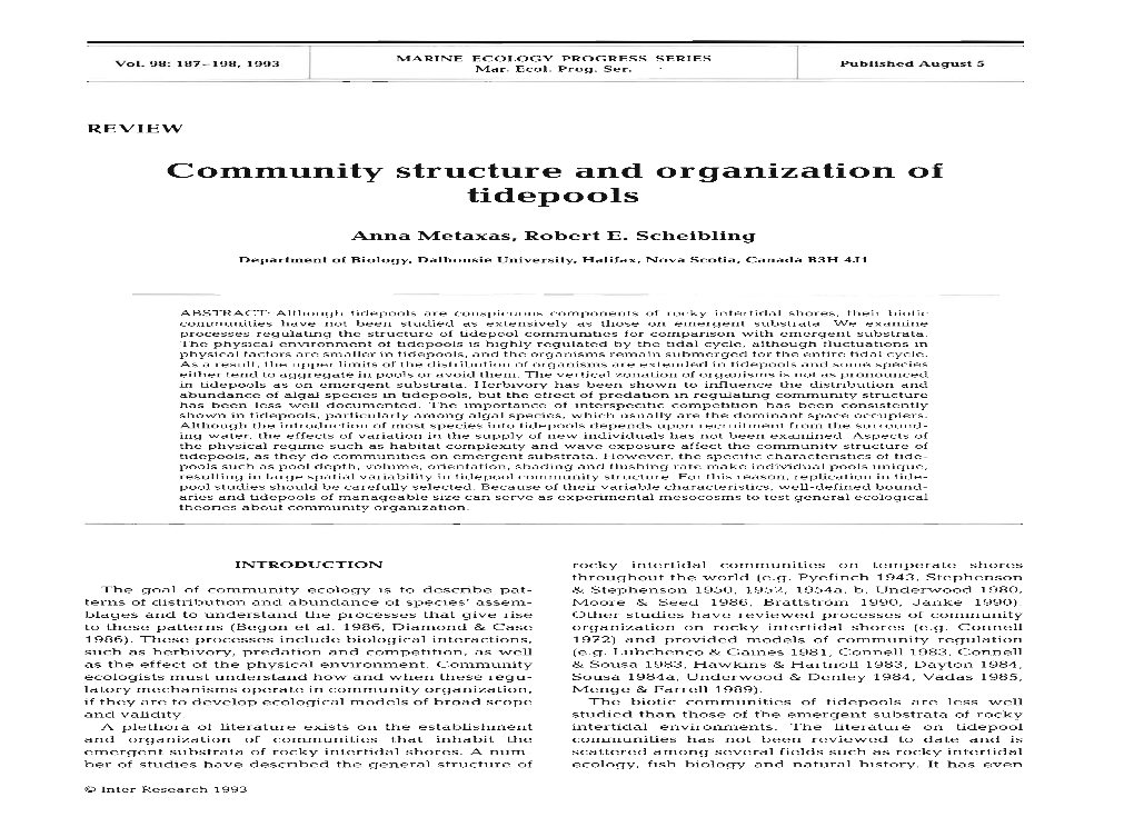 Community Structure and Organization of Tidepools