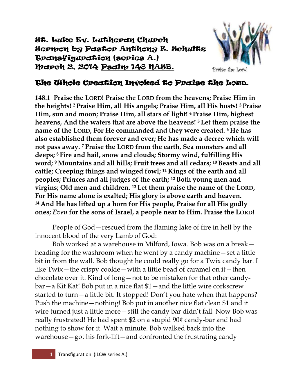 Psalm 148 Transfiguration March 2. 2014 Series A..Docx