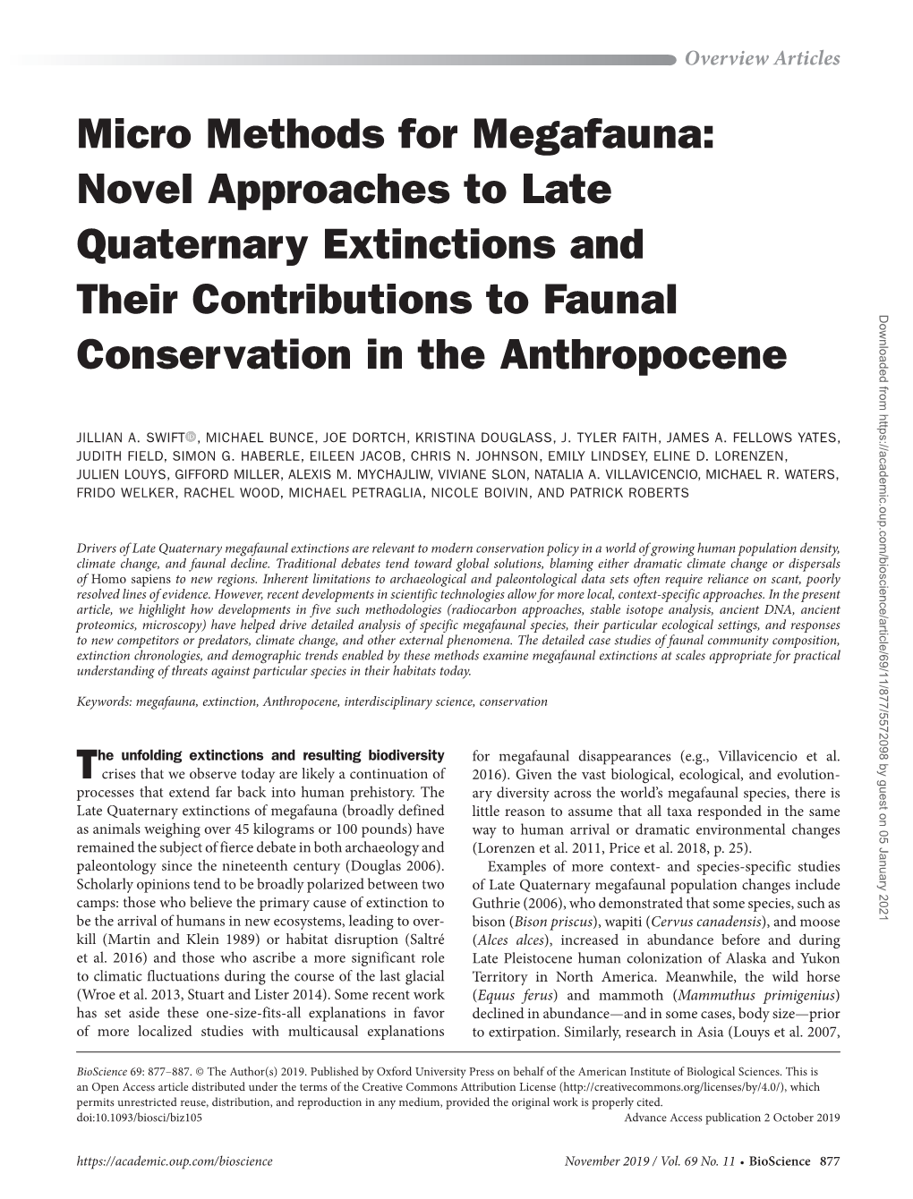 Micro Methods for Megafauna: Novel Approaches to Late Quaternary Extinctions And