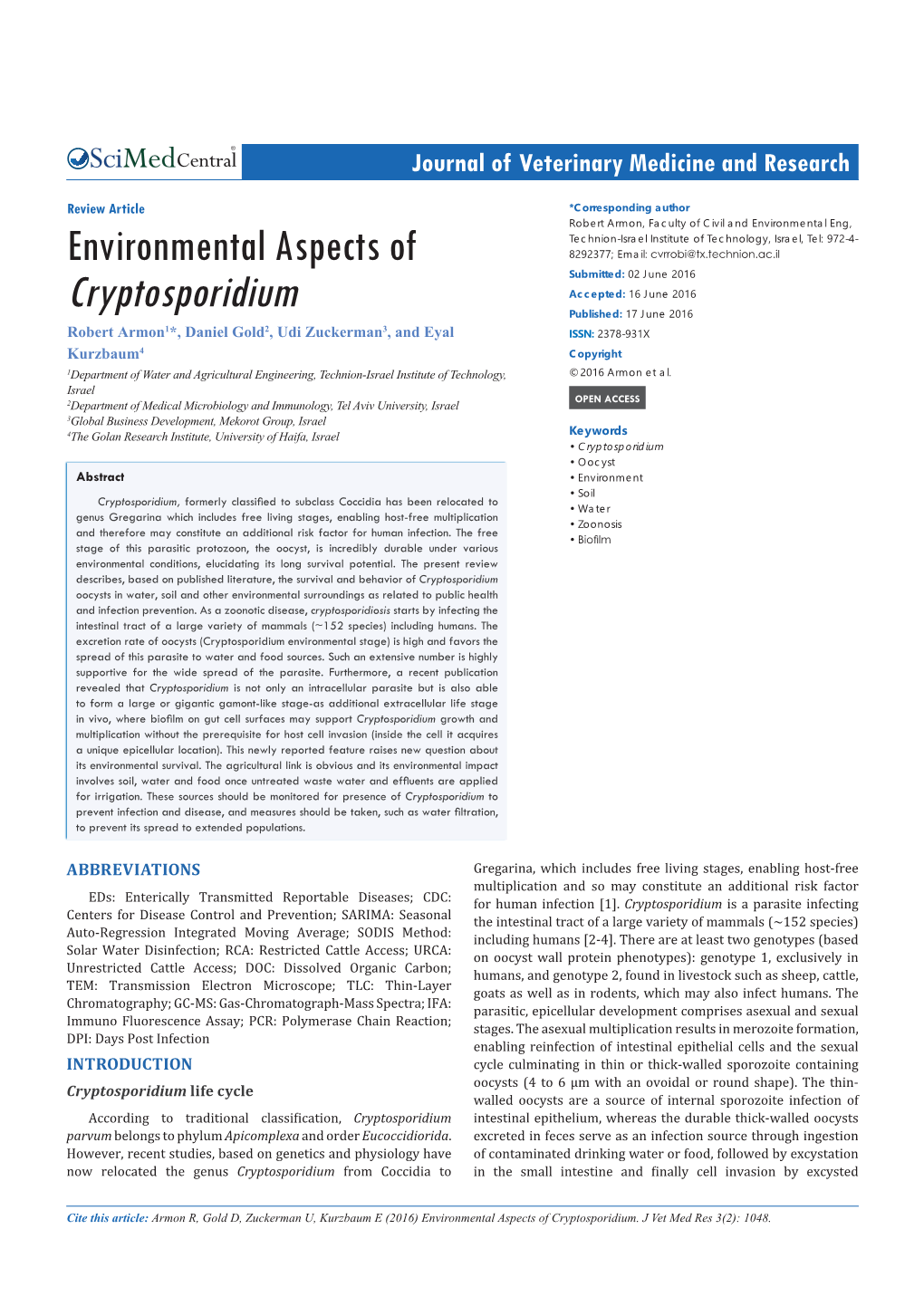 Environmental Aspects of Cryptosporidium