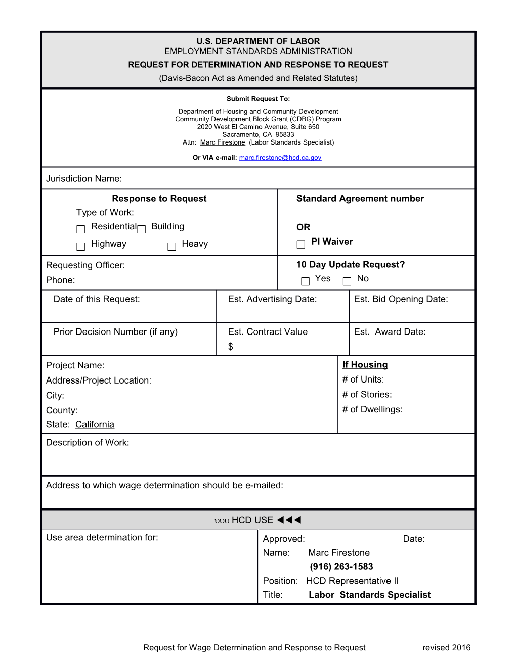 Request for Wage Determination and Response to Request Revised 2016