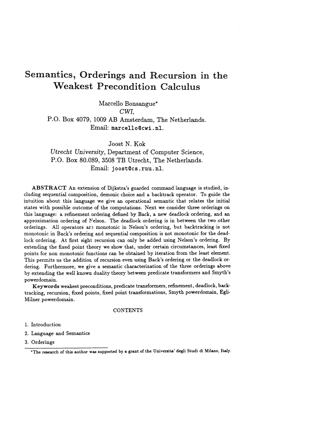 Semantics, Orderings and Recursion in the Weakest Precondition Calculus