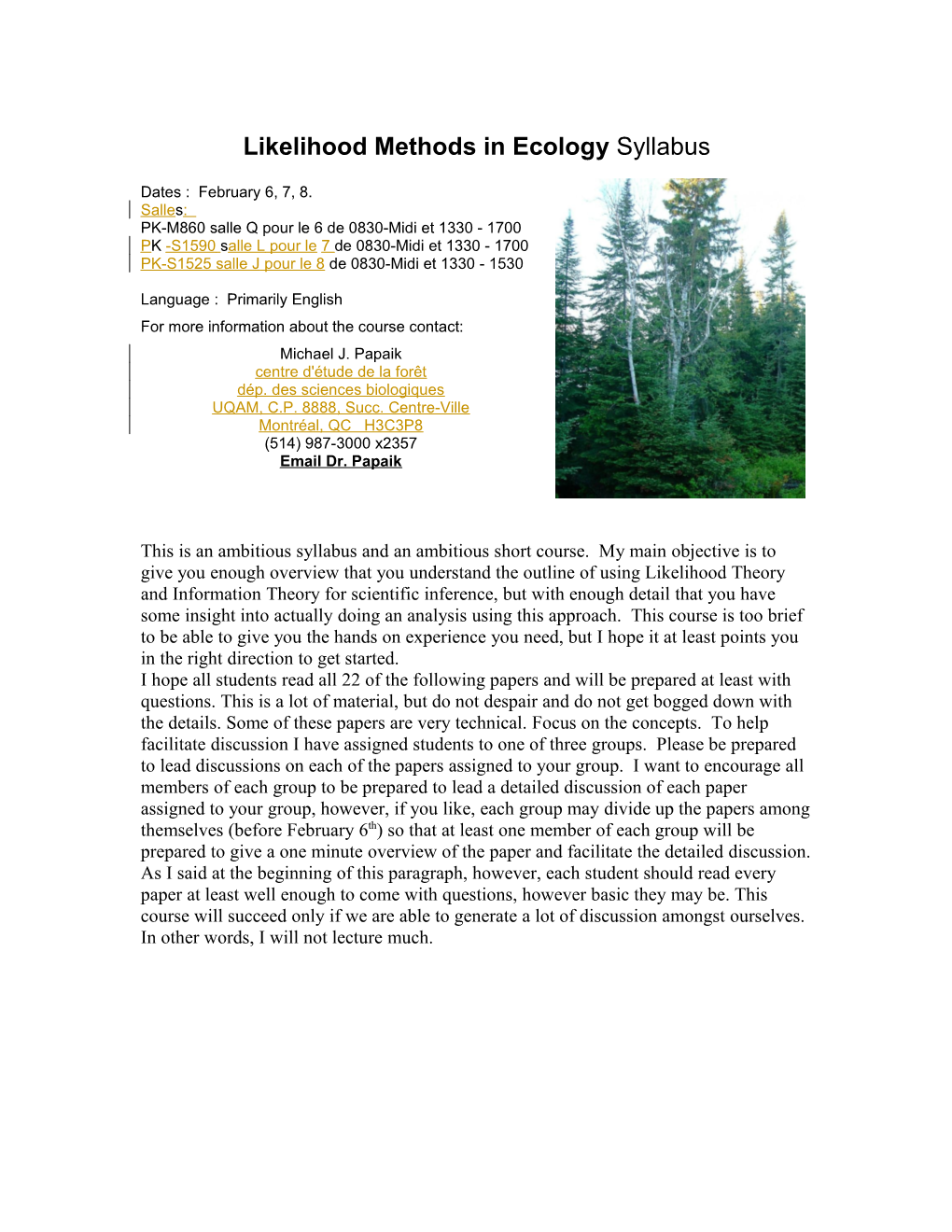 Likelihood Methods in Ecology