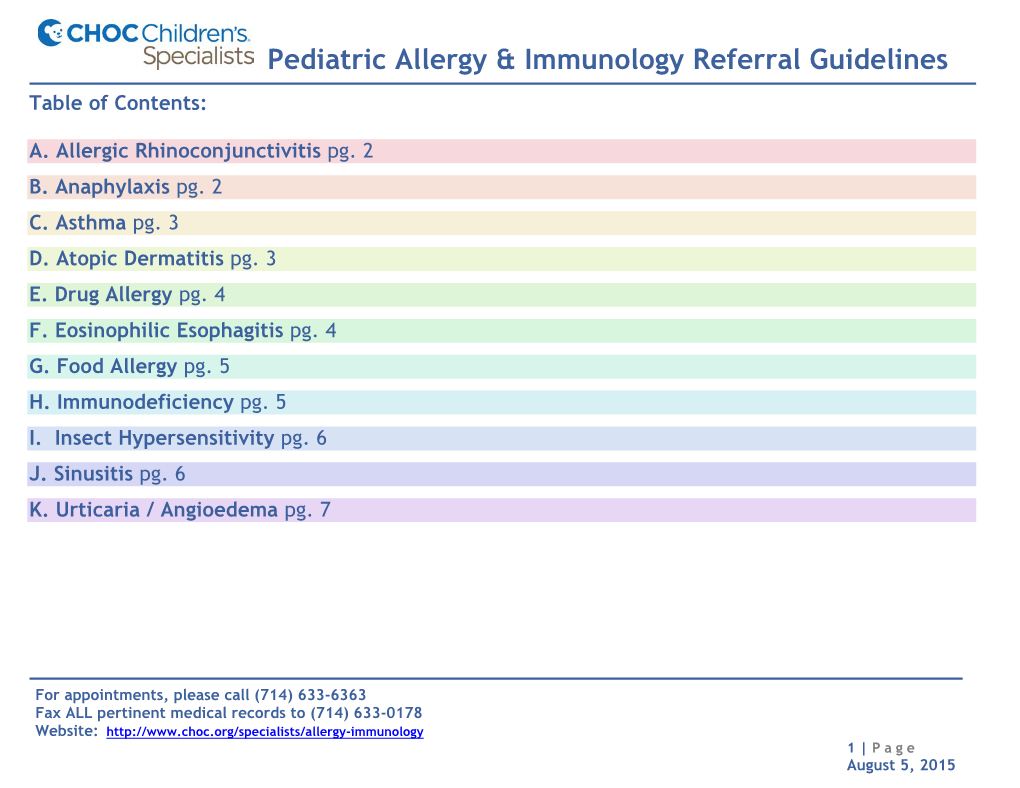 Pediatric Allergy & Immunology Referral Guidelines