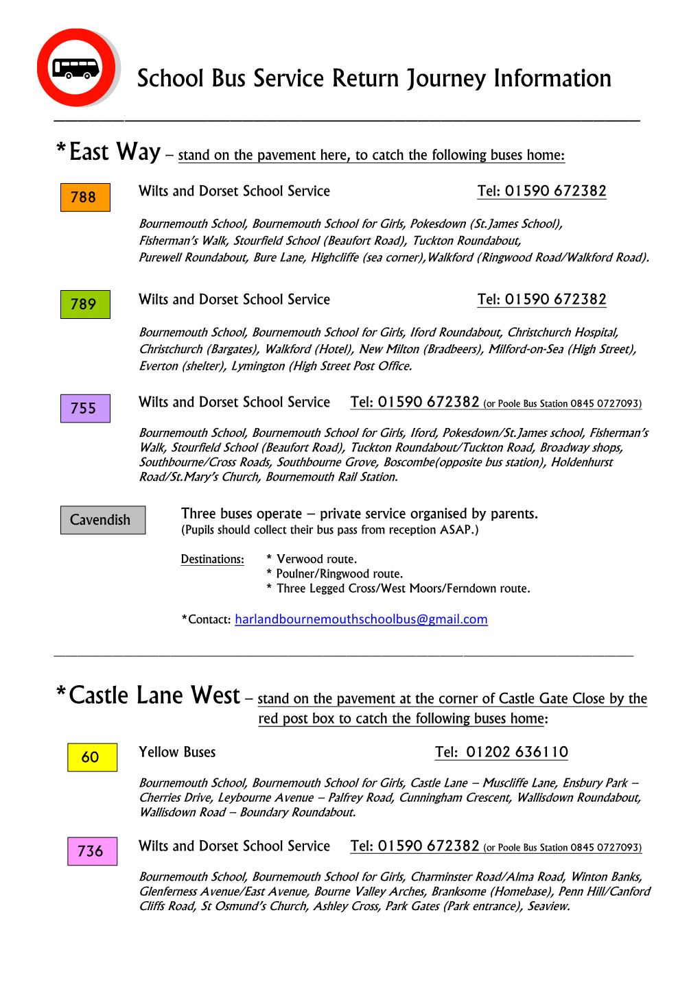 School Bus Service Return Journey Information