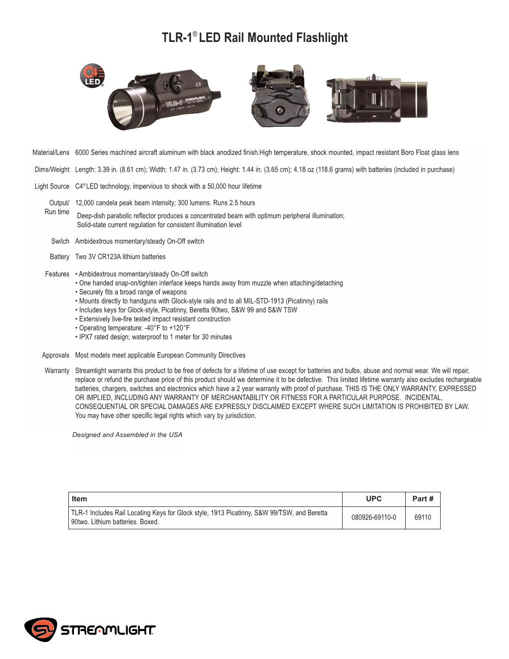 TLR-1® LED Rail Mounted Flashlight