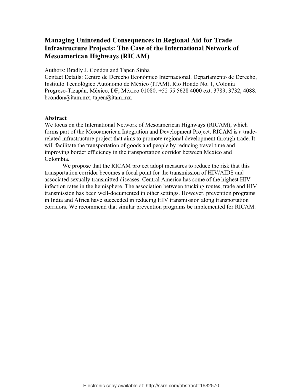 Managing Unintended Consequences in Regional Aid for Trade Infrastructure Projects: the Case of the International Network of Mesoamerican Highways (RICAM)