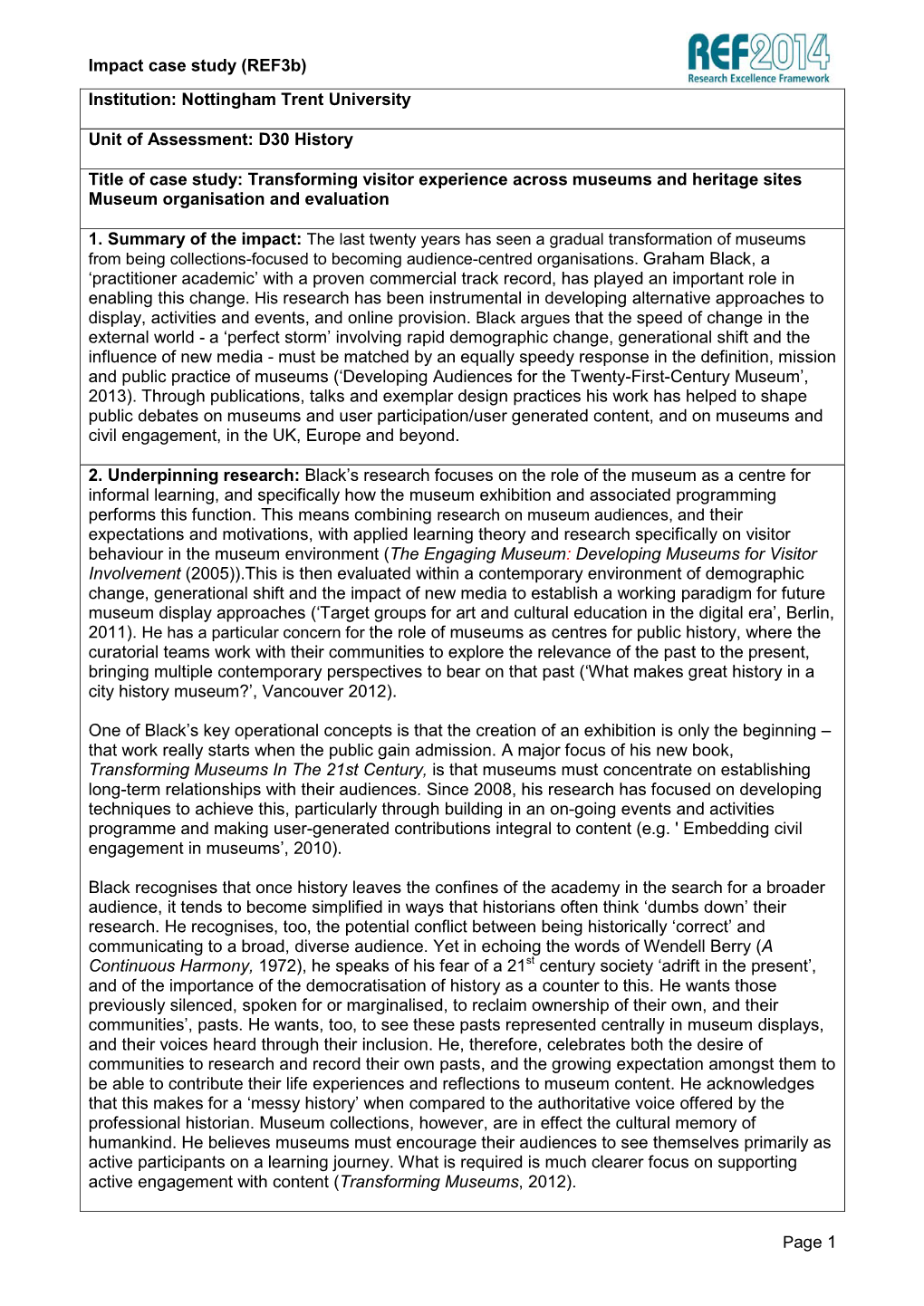 Impact Case Study (Ref3b) Page 1 Institution: Nottingham Trent University Unit of Assessment
