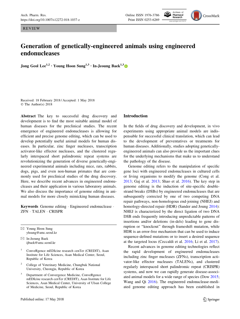 Generation of Genetically-Engineered Animals Using Engineered Endonucleases