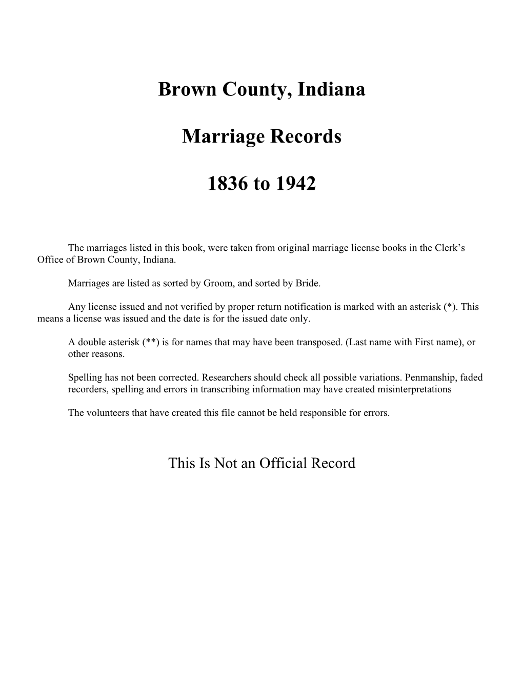 Brown County Marriages 1836