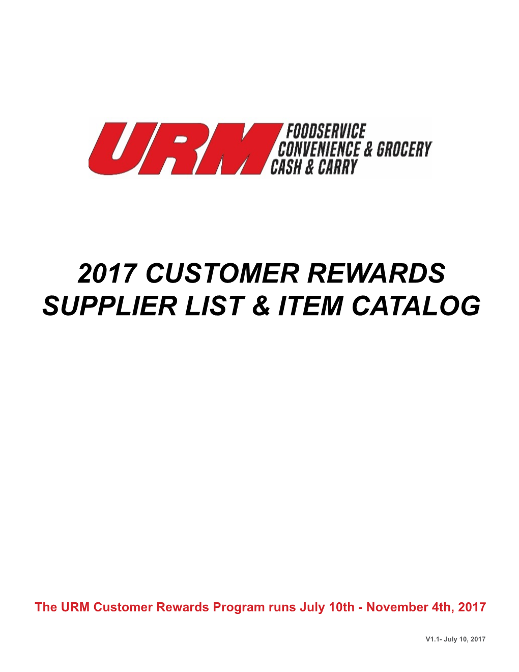 2017 Customer Rewards Supplier List & Item Catalog