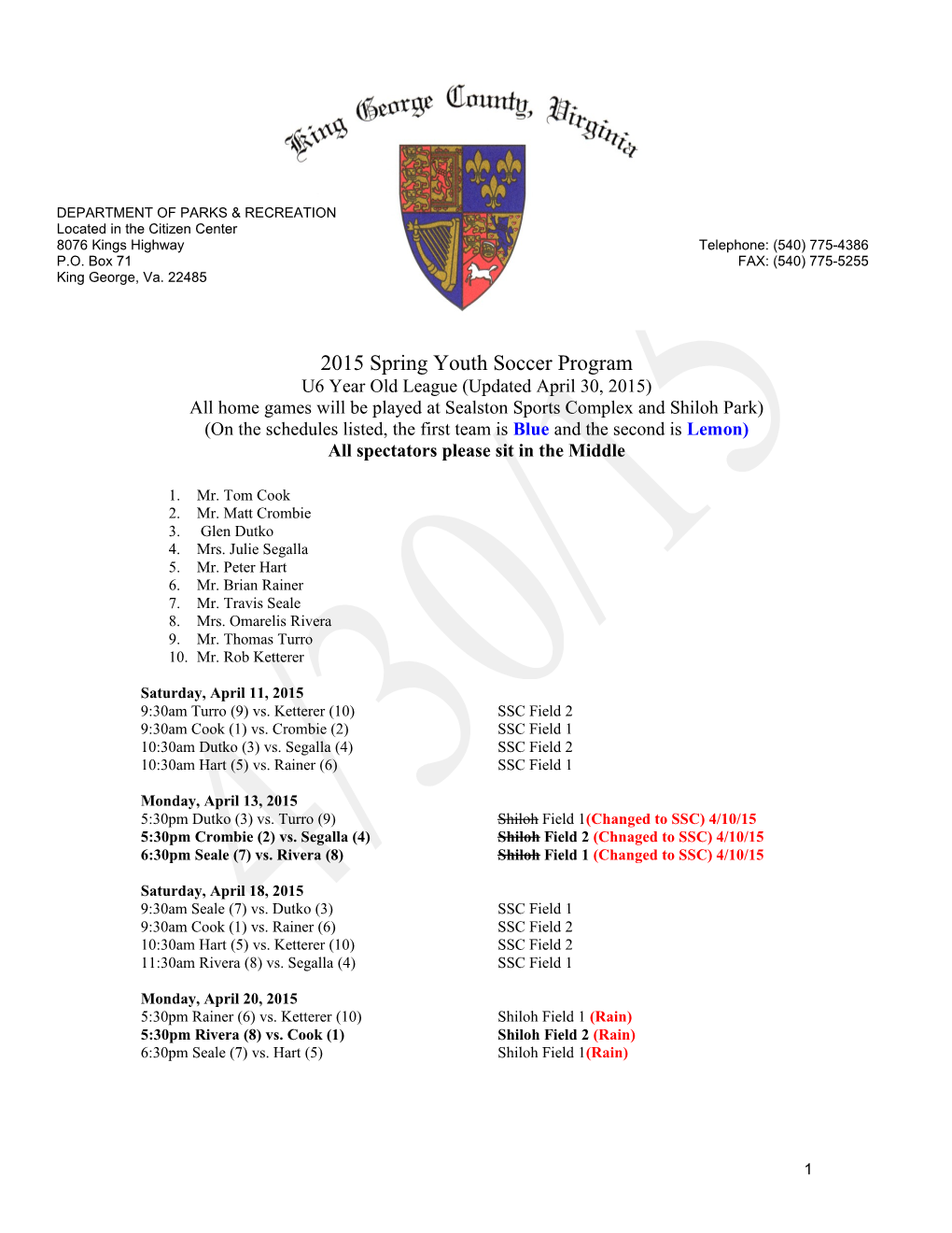 2015 Spring Youth Soccer Program