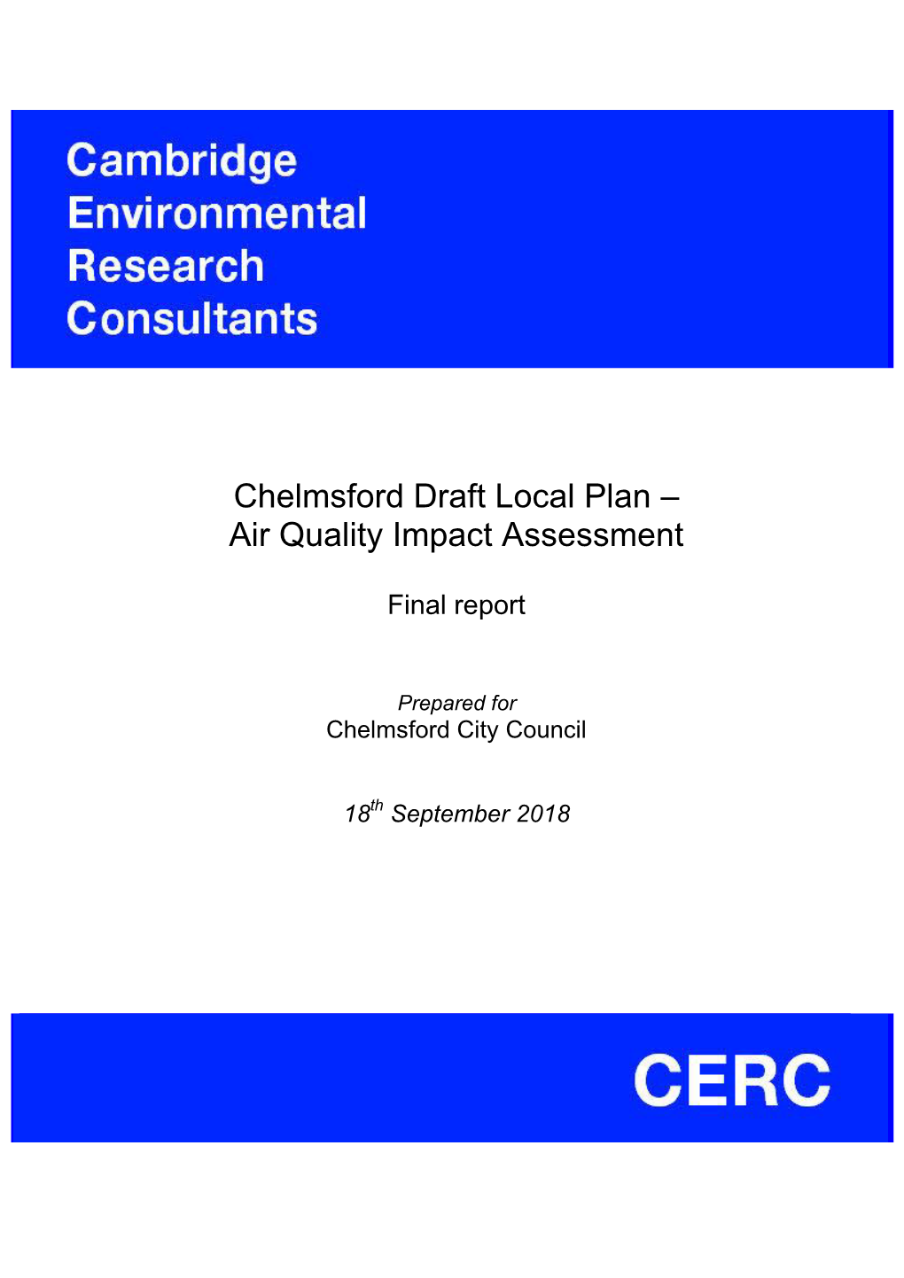 Chelmsford Draft Local Plan – Air Quality Impact Assessment