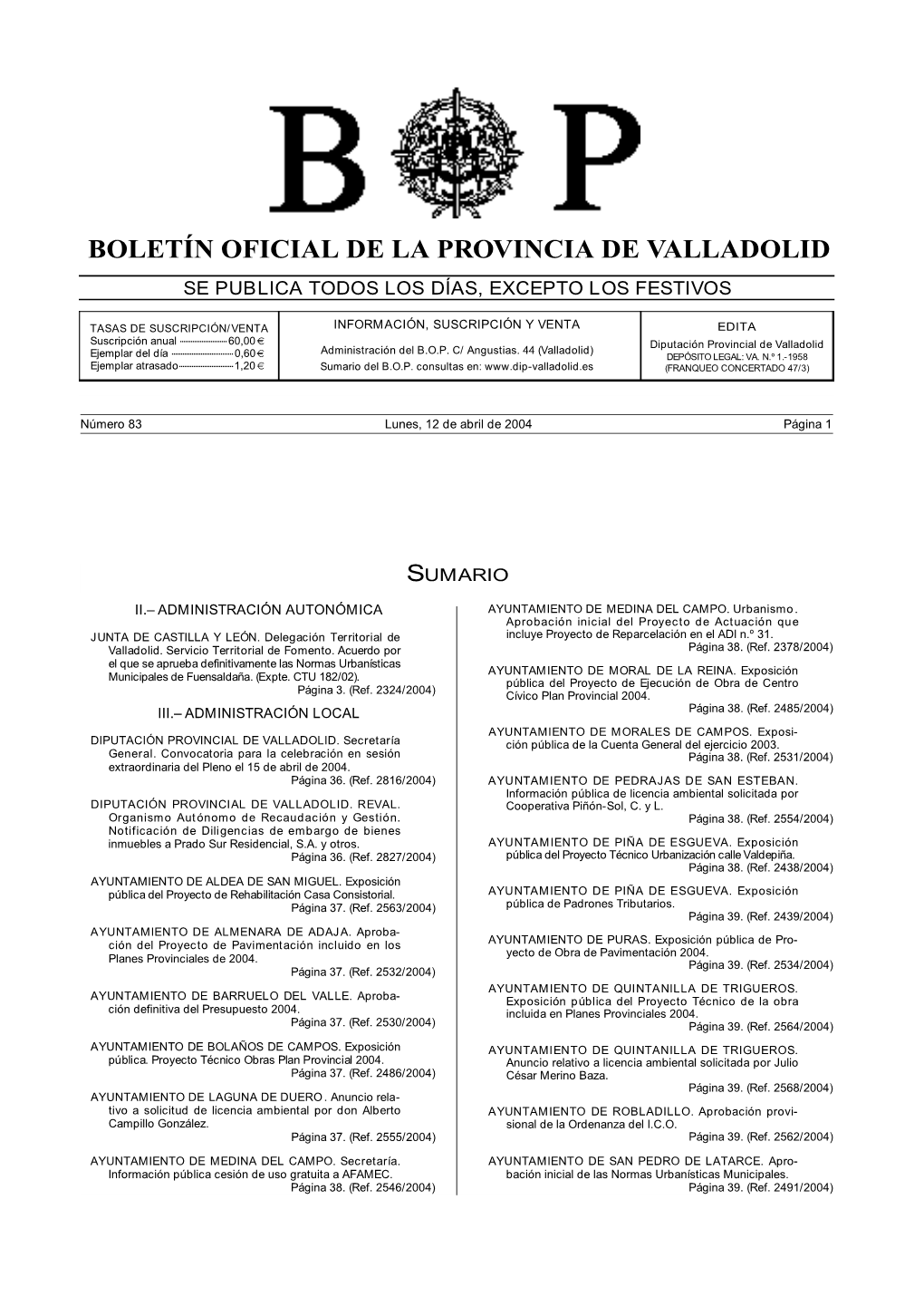 Boletín Oficial De La Provincia De Valladolid