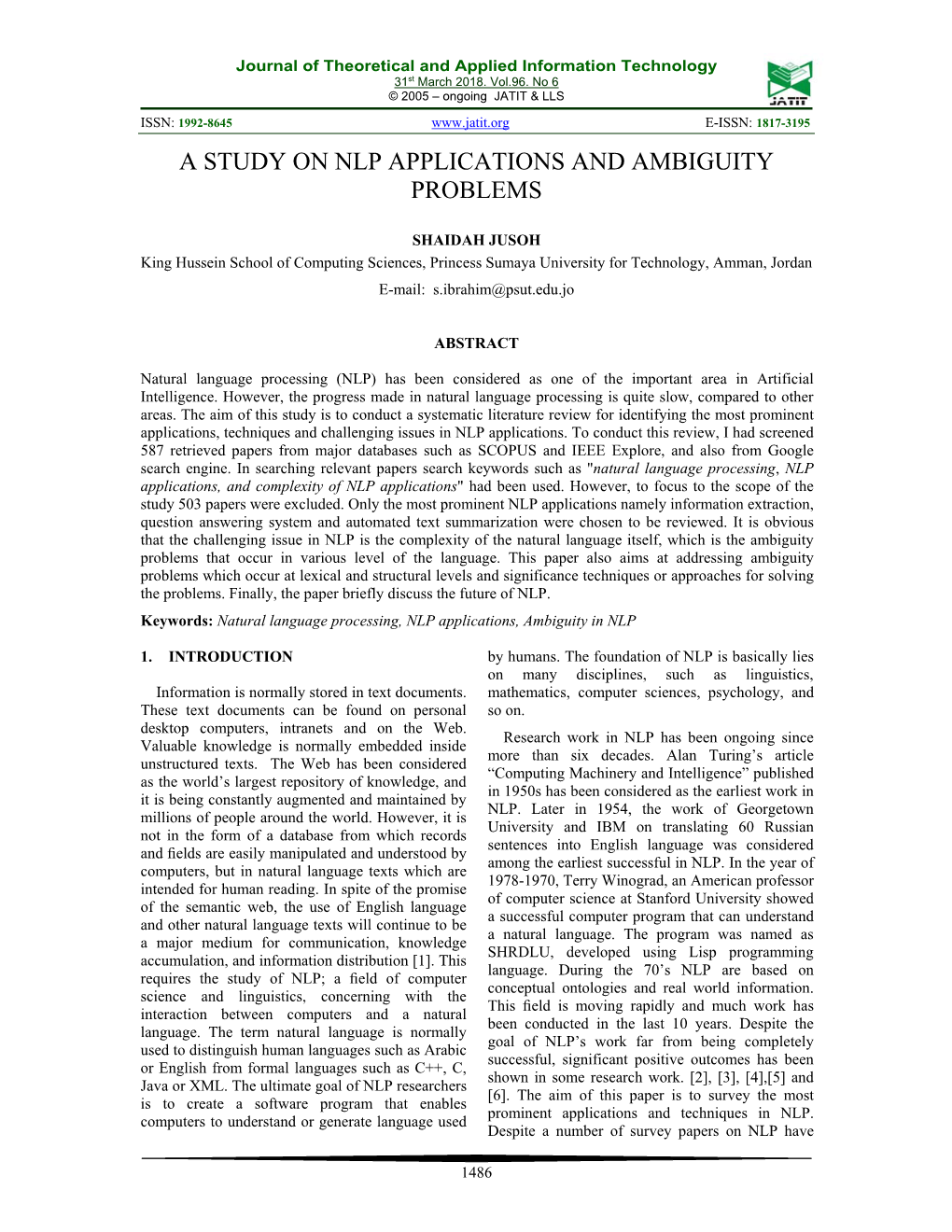 A Study on Nlp Applications and Ambiguity Problems