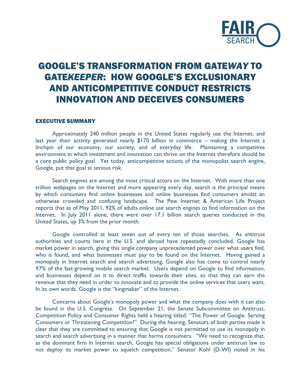 How Google's Exclusionary and Anticompetitive Conduct Restricts