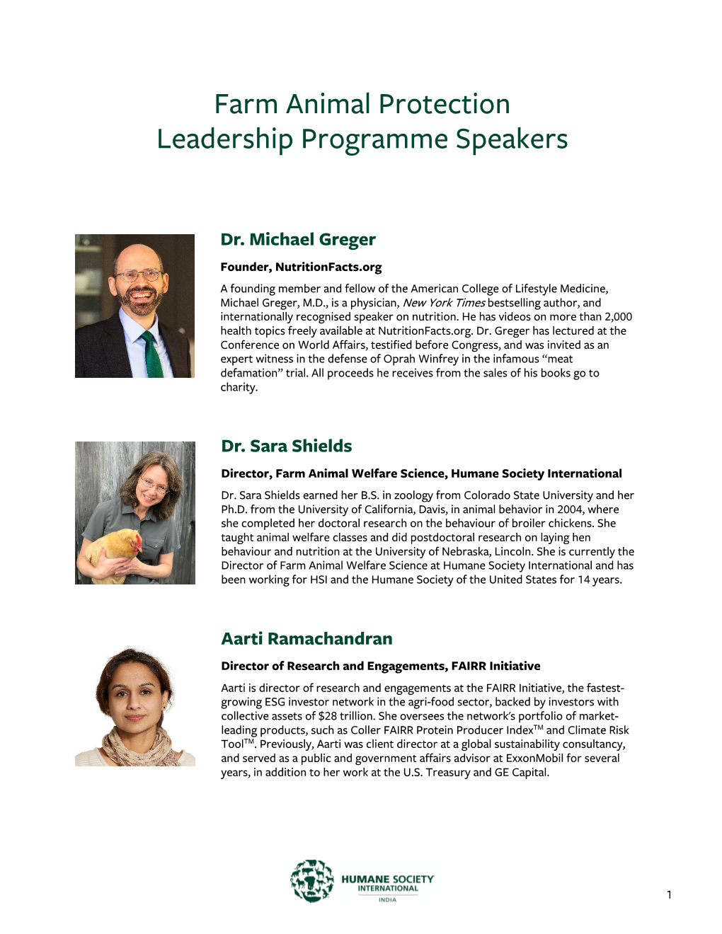 Farm Animal Protection Leadership Programme Speakers