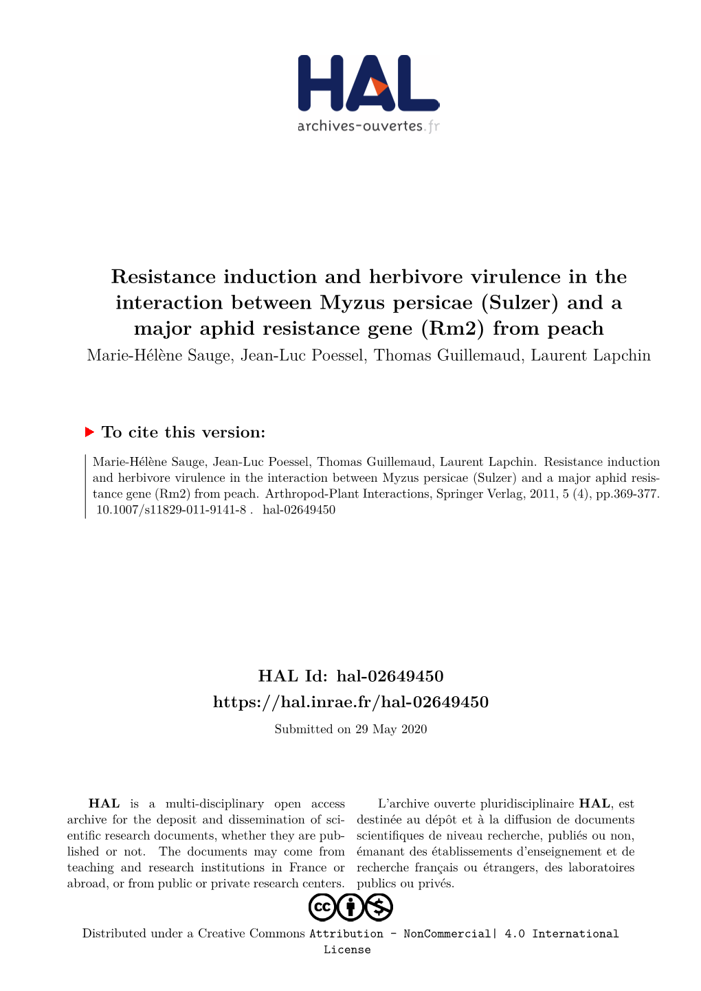 Resistance Induction and Herbivore Virulence in the Interaction Between