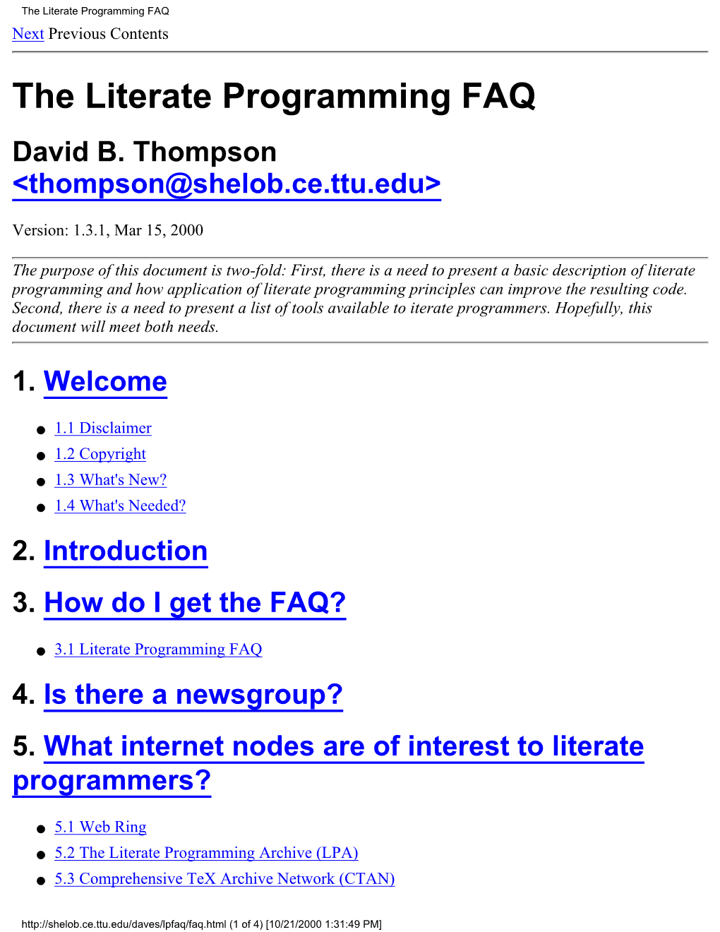 The Literate Programming FAQ Next Previous Contents