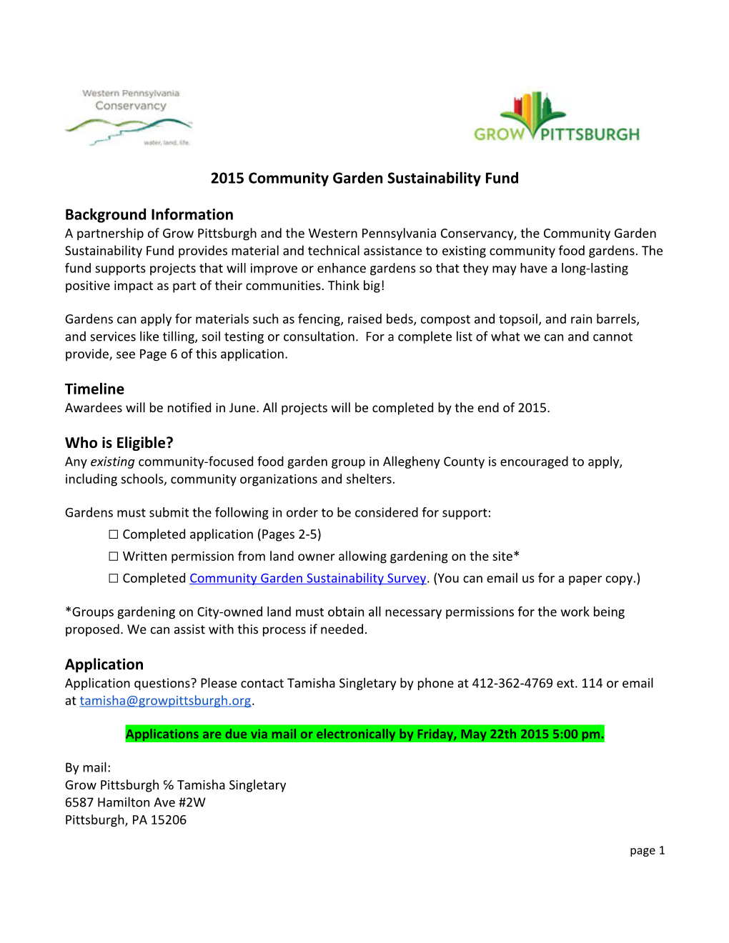 2015 Community Garden Sustainability Fund