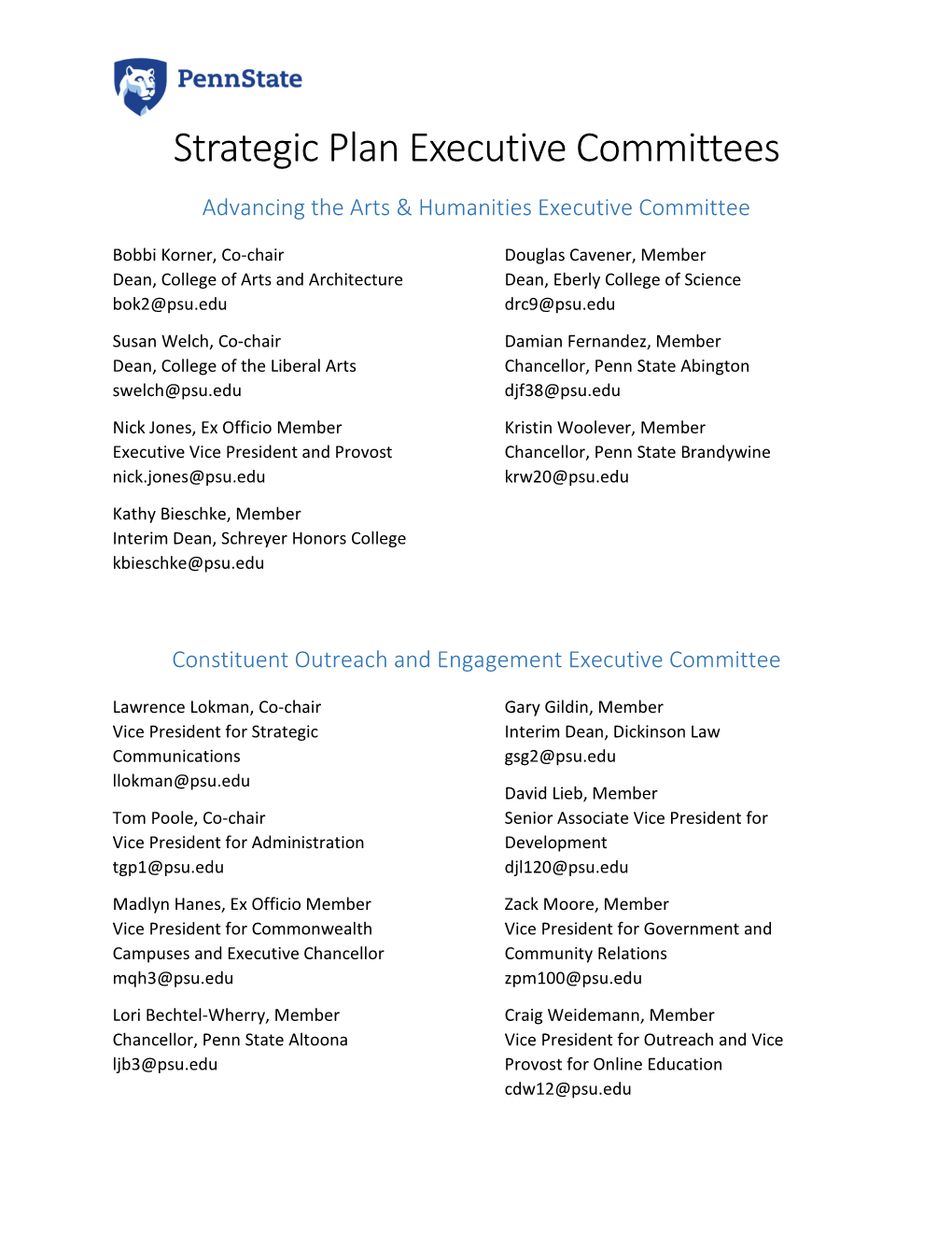 Strategic Plan Executive Committee Members