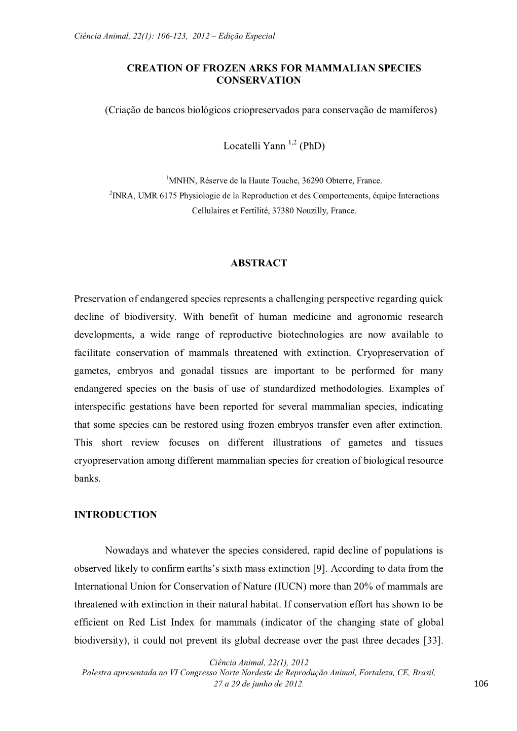 Ciência Animal, 22(1): 106-123, 2012 – Edição Especial