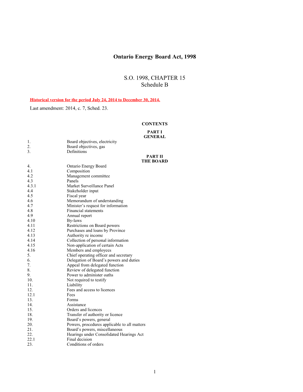 Ontario Energy Board Act, 1998, S.O. 1998, C. 15, Sched. B s1