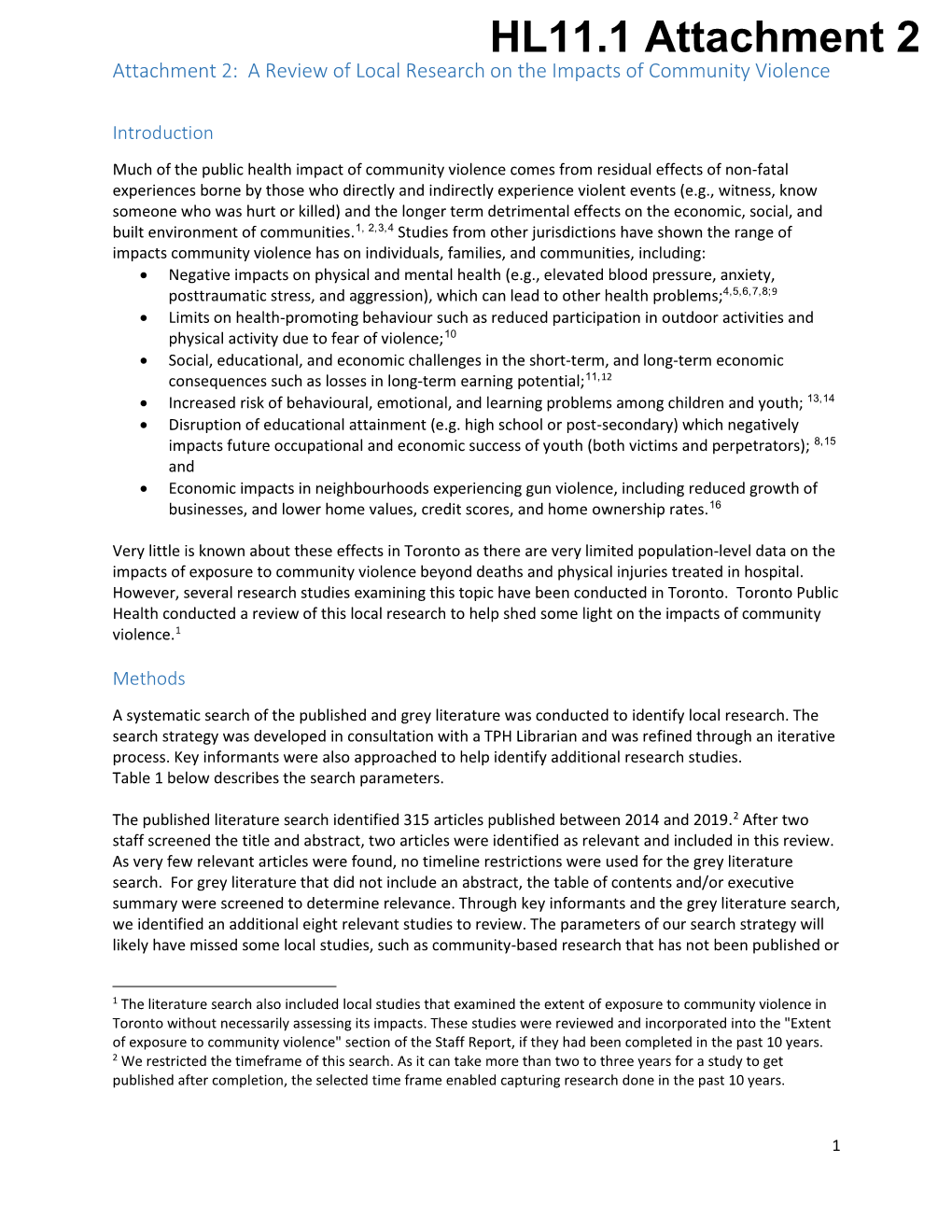 HL11.1 Attachment 2 Attachment 2: a Review of Local Research on the Impacts of Community Violence