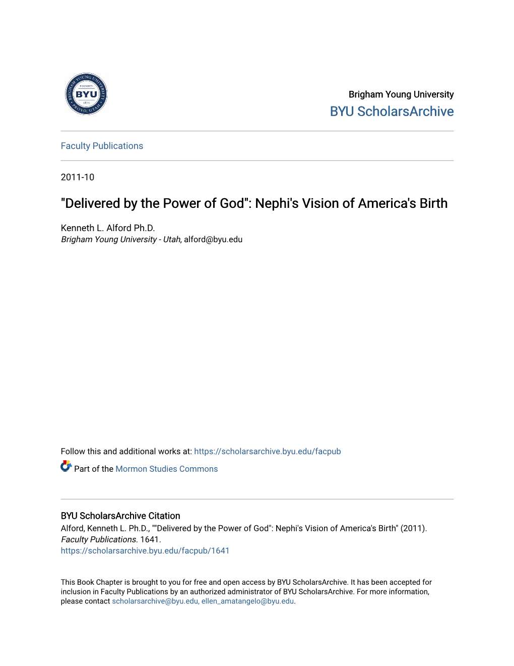 Delivered by the Power of God": Nephi's Vision of America's Birth