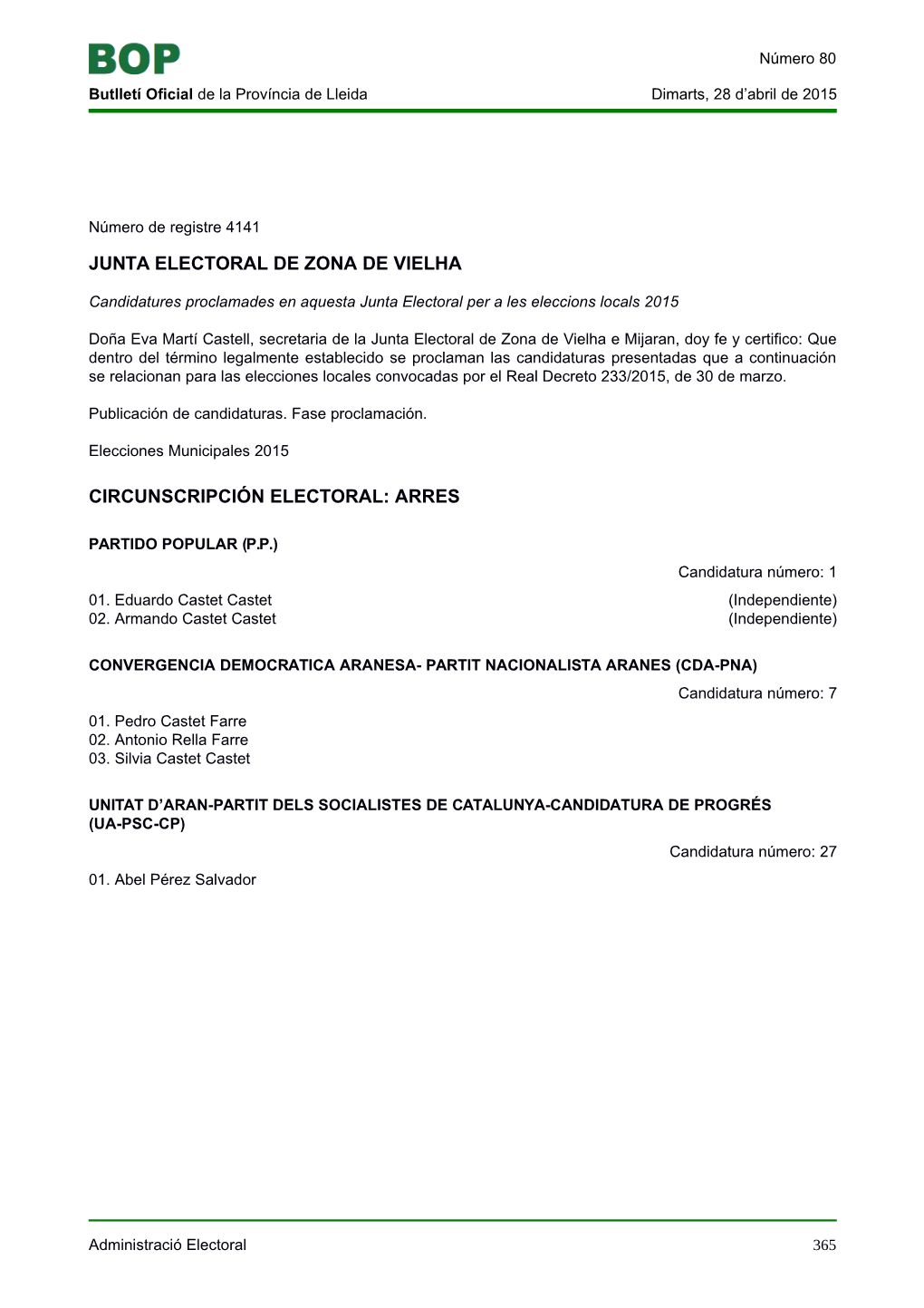 Junta Electoral De Zona De Vielha