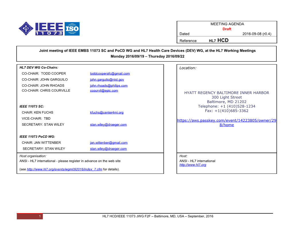 IEEE 11073 / HL7 2014-01 San Antonio Meeting Agenda